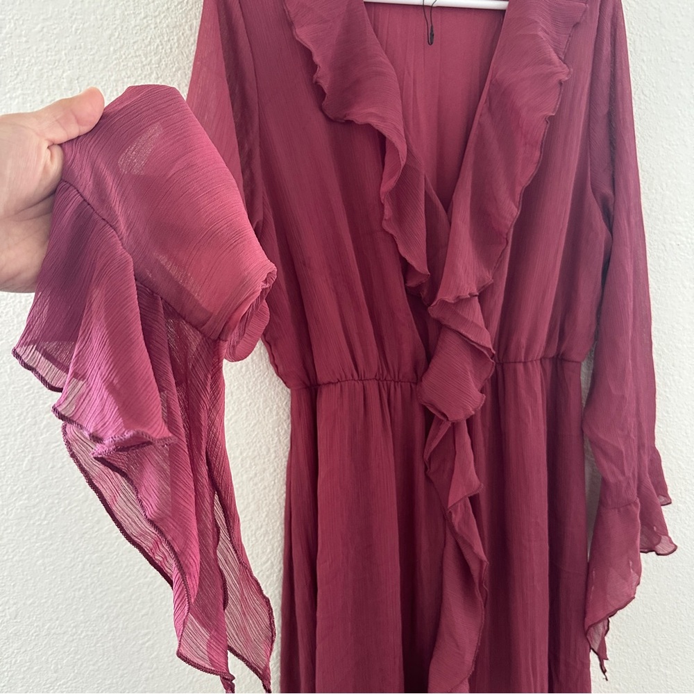ZARA Ruffle Maxi Dress | Boho Victorian Fairy Chic | Burgundy Size L - Picture 4 of 7
